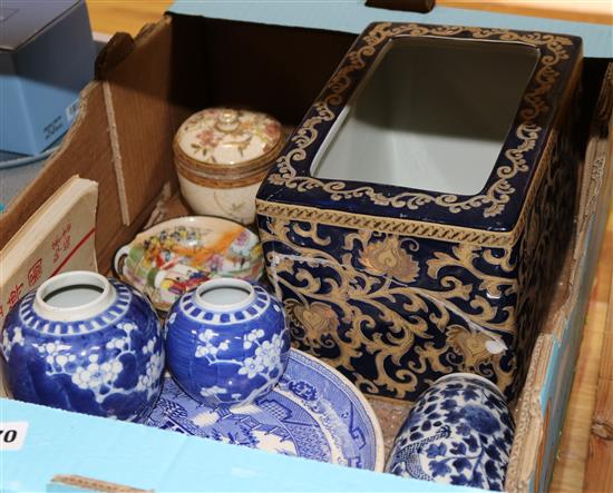 A quantity of mixed ceramics, including blue and white